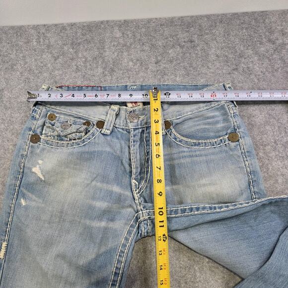 True Religion Jeans Men 33 Light Wash Joey Super T Bootcut Distress Thick Stitch - Picture 12 of 16